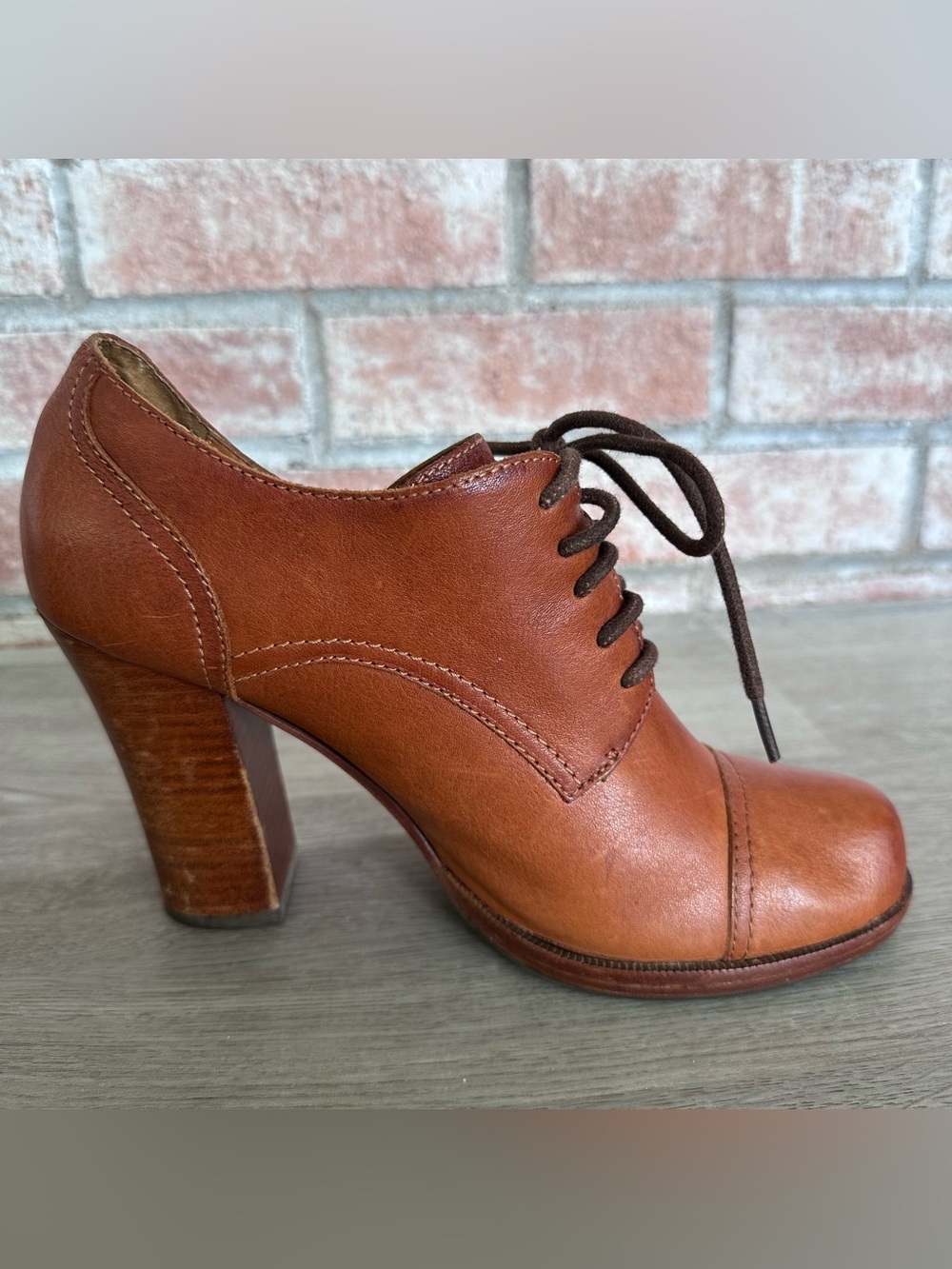 Kork-Ease Block Heels Wendy Lace Up Women’s 8.5 Leather Tan Academia Cottage - Picture 5 of 9